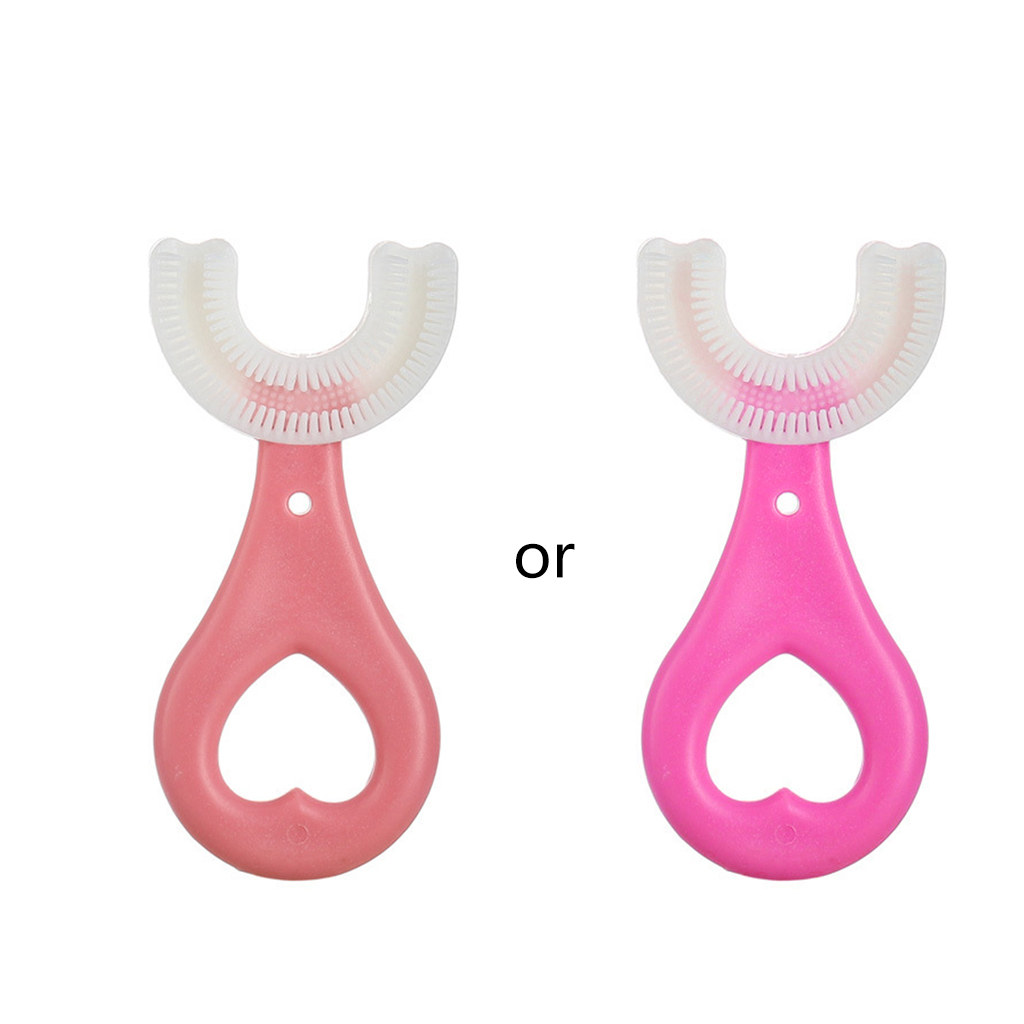 Spazzolini da denti per bambini a forma di U a forma di U per artefatto manuale in Silicone da 9cm: Pink2