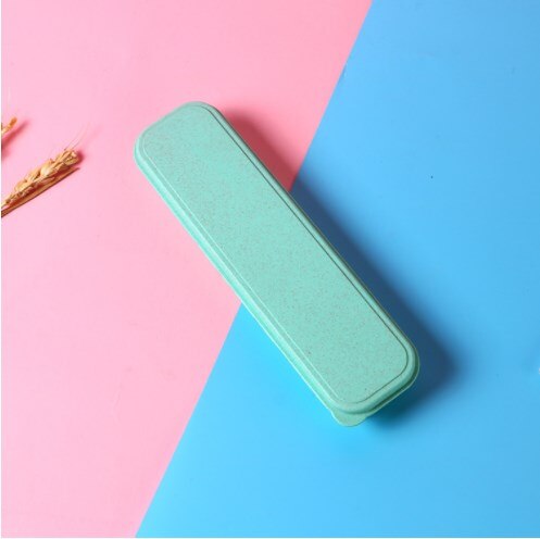 Fork Spoon Box with Lid Wheat Straw Cutlery Box Portable Tableware Cutlery Box Dinner Set Travel Packaging Storage Box Table Set: B-Green