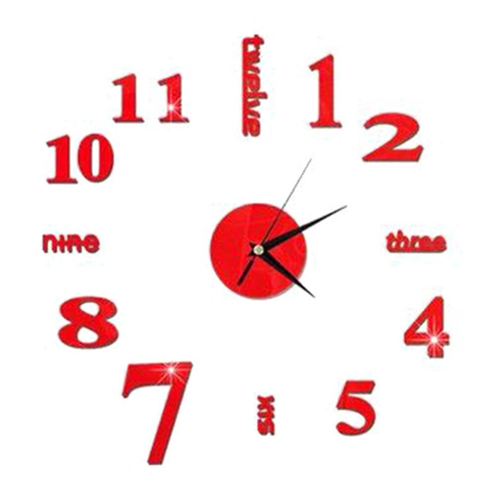 Modern Numbers Letters 3D Wall Clock Sticker DIY Living Room Art Hanging Decor: Red