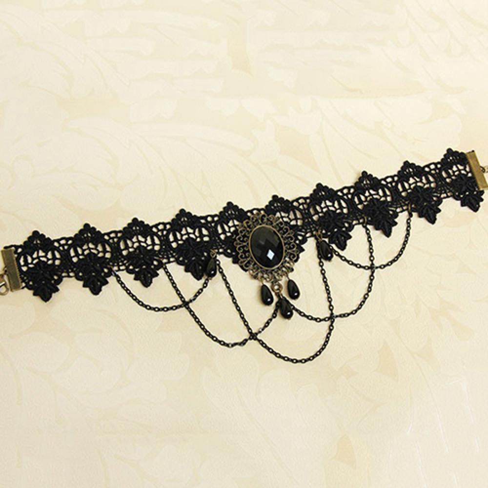 Gargantilla gótica victoriana para mujer, collar de encaje negro, mujer, chica, borla de cristal bohemio, gargantilla de encaje Sexy, joya de Halloween estilo Loli