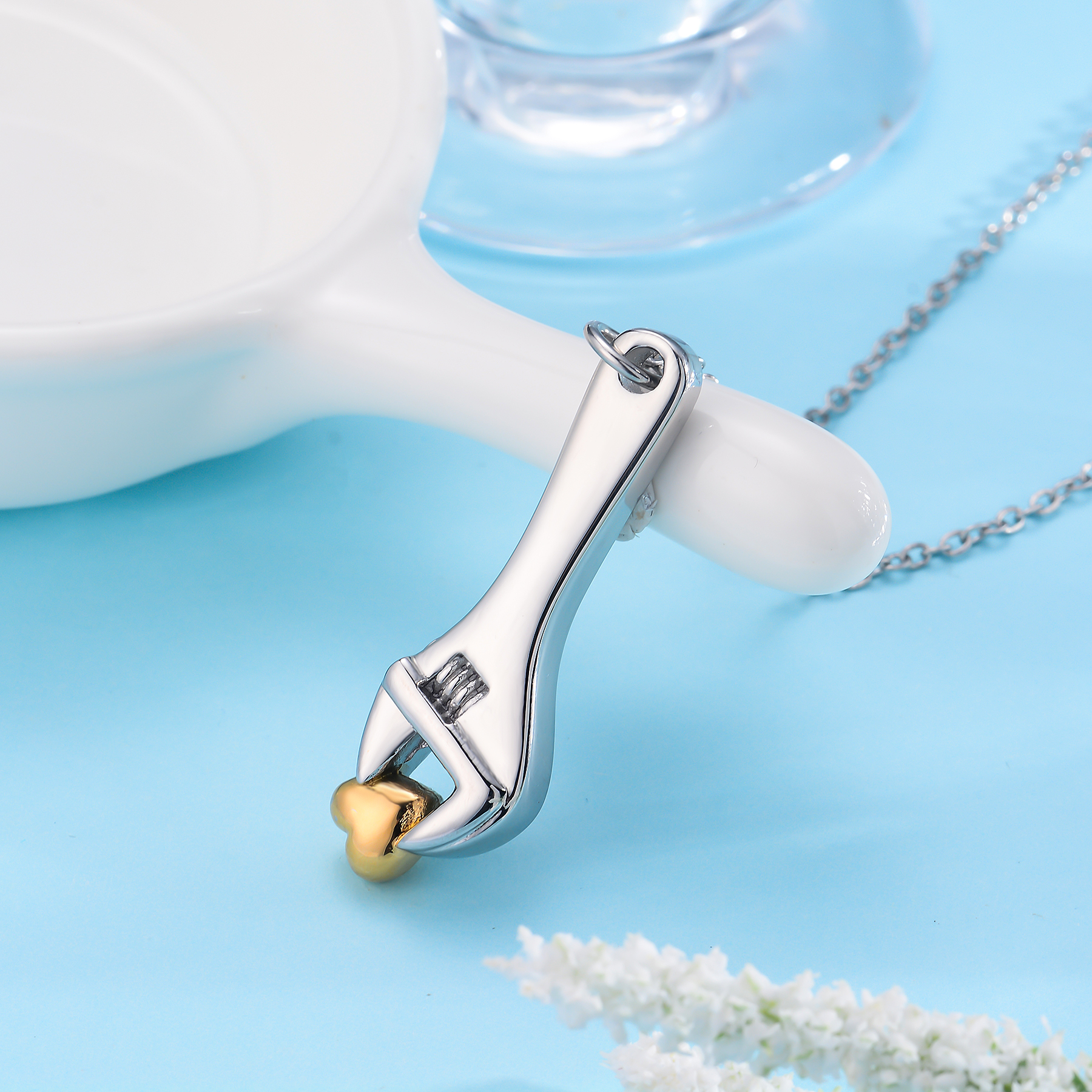 Roestvrijstalen Moersleutel Urn Ketting Voor As Moersleutel Crematie Sieraden Hart Hanger Medaillon Aandenken Sieraden