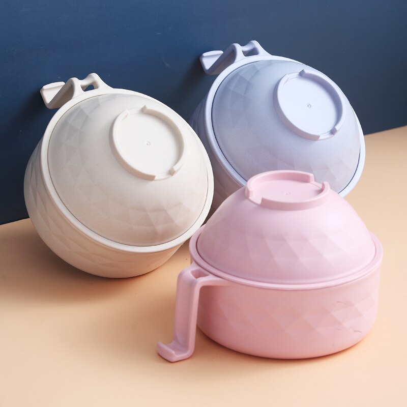 Bol de Ramen pour micro-ondes, bol à nouilles en fibre de bambou, bol à soupe avec poignée pour dortoir d&#39;étudiants boîte à bento de grande capacité