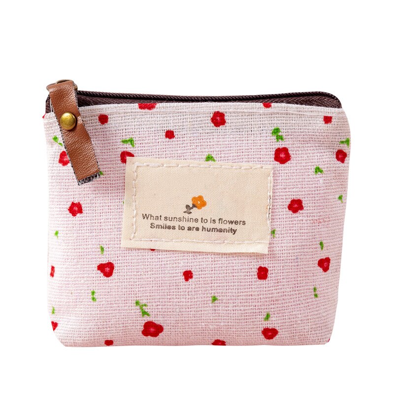 Coin Purse Canvas Wallet Key Card USB Cable Bag Mini Cute Floral Printing Simplicity Coin Holder Girls Women Durable Coin Wallet