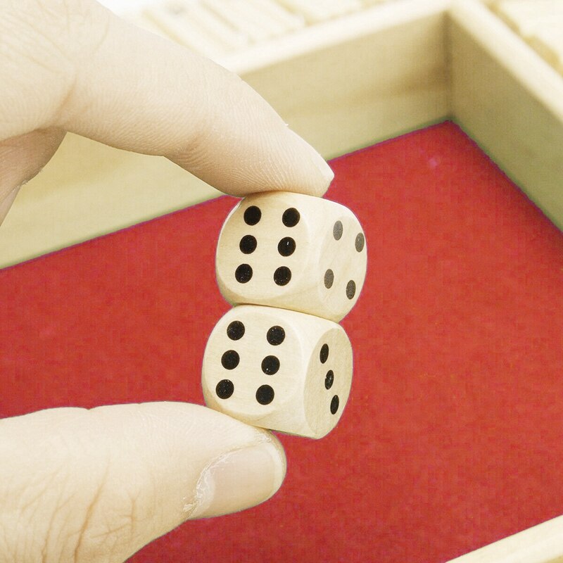 Traditional Four Sided Shut the Box Dice Game Wooden Board Game with 2 Dice for Kids Adults Tabletop Pub Board Game