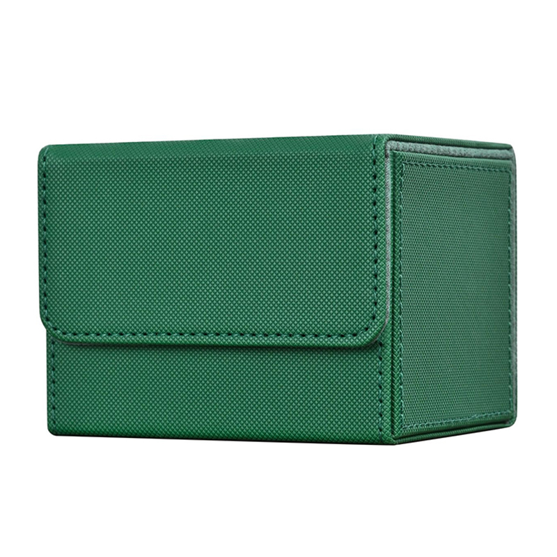 Card Deck Box , Card Storage Box Fits 100 single Sleeved Cards, PU Leather Strong Magnet Card Deck Case for TCG Cards: green