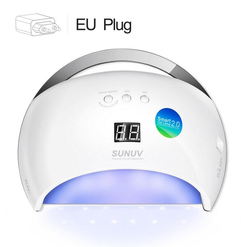 Lámpara inteligente SUNUV SUN6, lámpara para LED UV de uñas, secador, base metálica, temporizador LCD, multicolores para curado, Gel UV, polaco, herramientas de arte de uñas: sun6white EU Plug