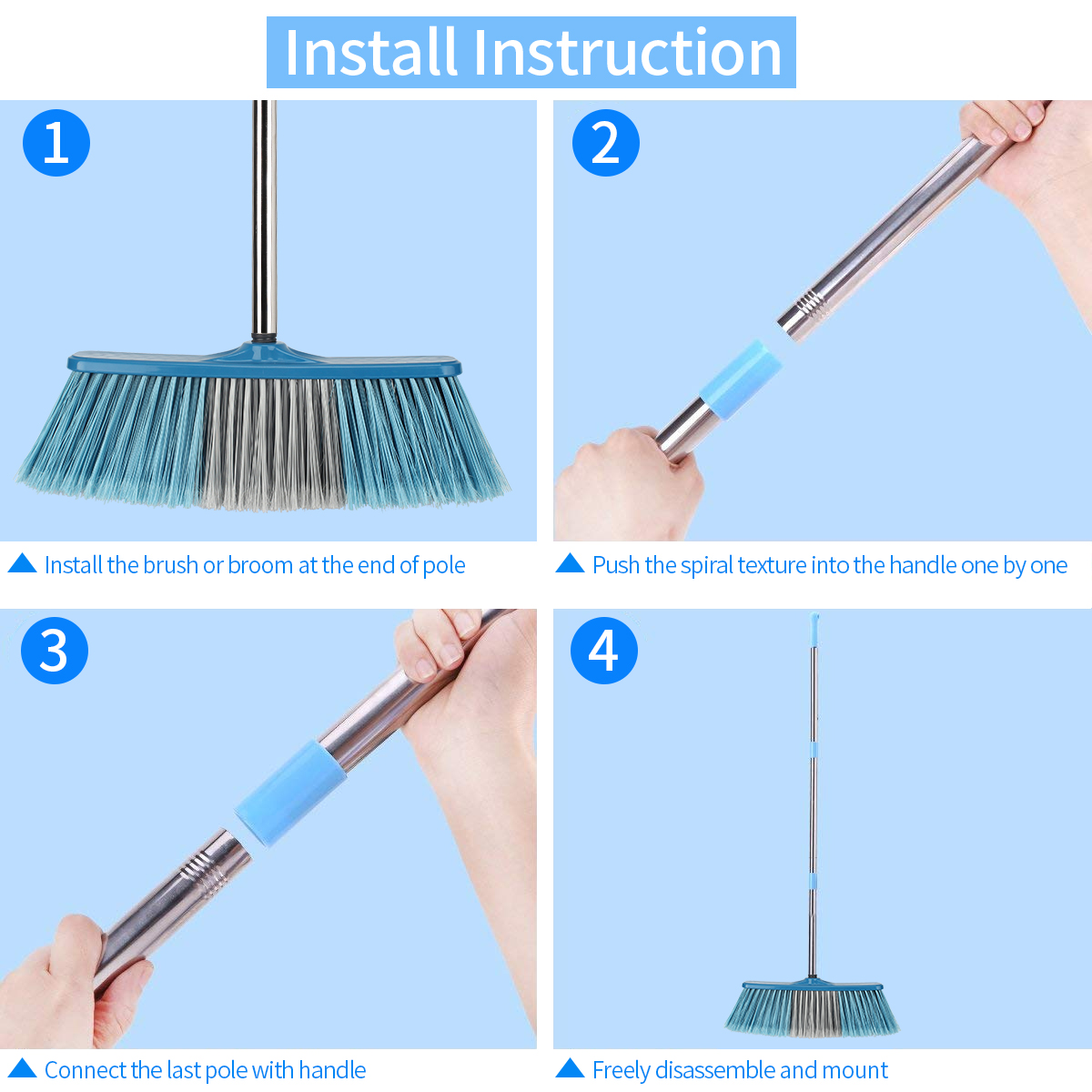 Big Floor Cleaning Broom Adjustable Long Handle Stiff Bristle Grout Brooms Scrubber for Cleaning Outdoor Courtyard Warehouse