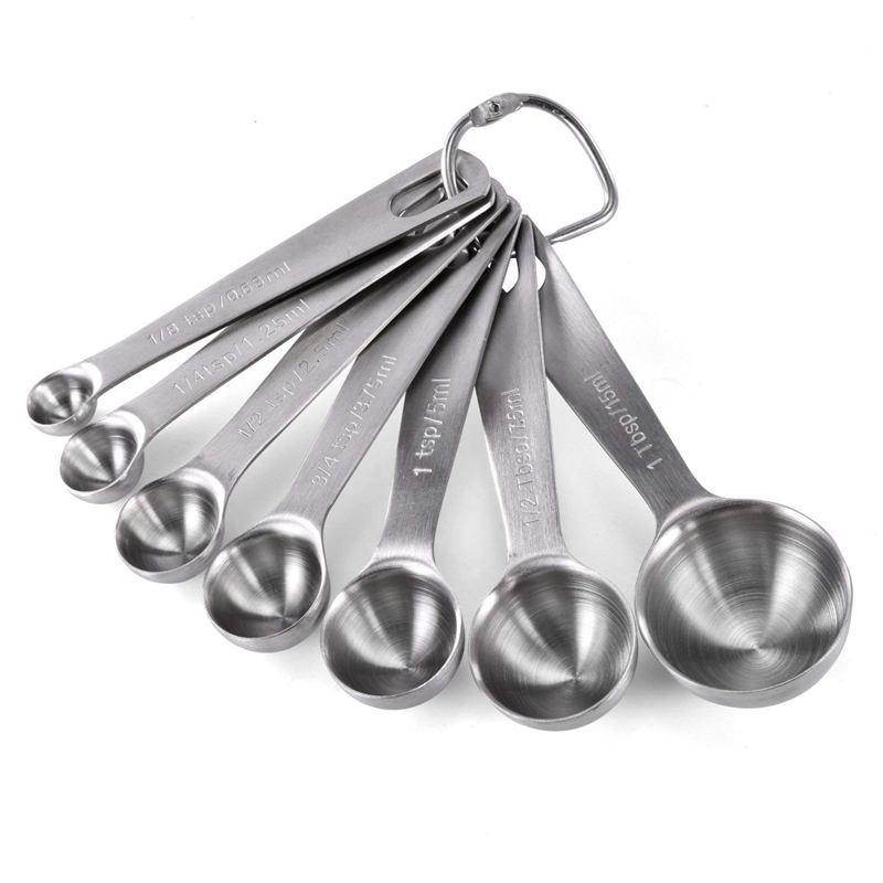 Cucharas medidoras de acero inoxidable, juego de 7 cuchara de medir apilable para ingredientes secos y líquidos, grabado marcado para cocinar al horno Sp: Default Title