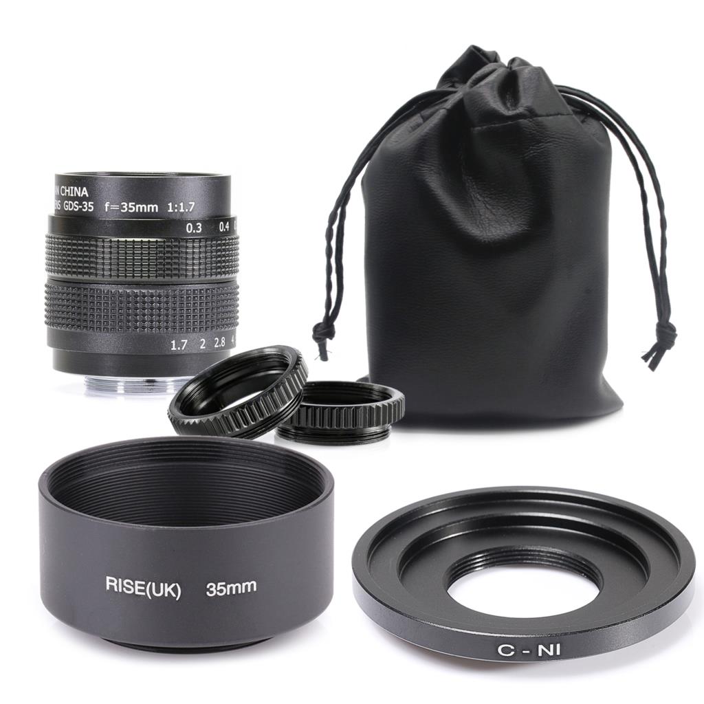 Objectif de vidéosurveillance Fujian 35mm f/1.7 APS-C + bague d&#39;adaptation + 2 anneaux Macro + pare-soleil pour caméra sans miroir NIKON1 J1/J2/J3/J4/J5