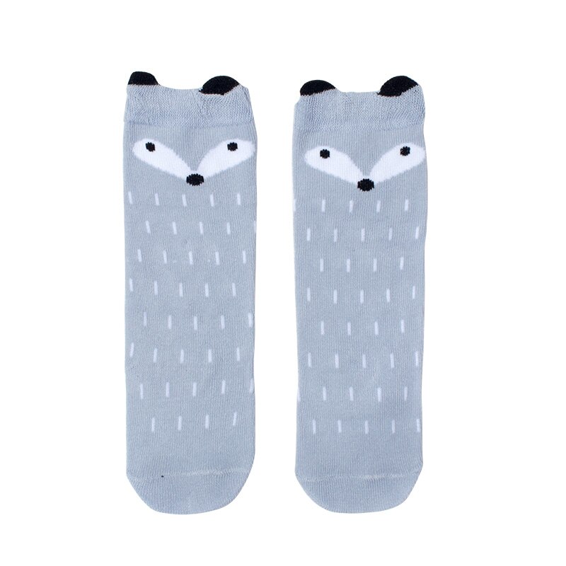 1 par unisex nydelig søt tegneserie rev barn babysokker kne jente gutt baby småbarn sokker dyr spedbarn myke bomullssokker 0-3 y: Grårev / 4-6t