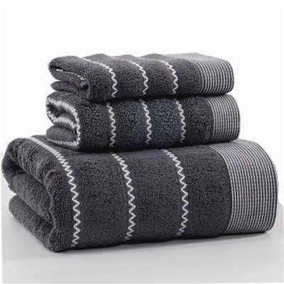 Bomuldsbadehåndklæde til voksne hvidbrun mørkegrå bølgemønster hånd sport ansigt håndklæde absorberende frottéhåndklæder indstillet til badeværelse: Mørkegrå