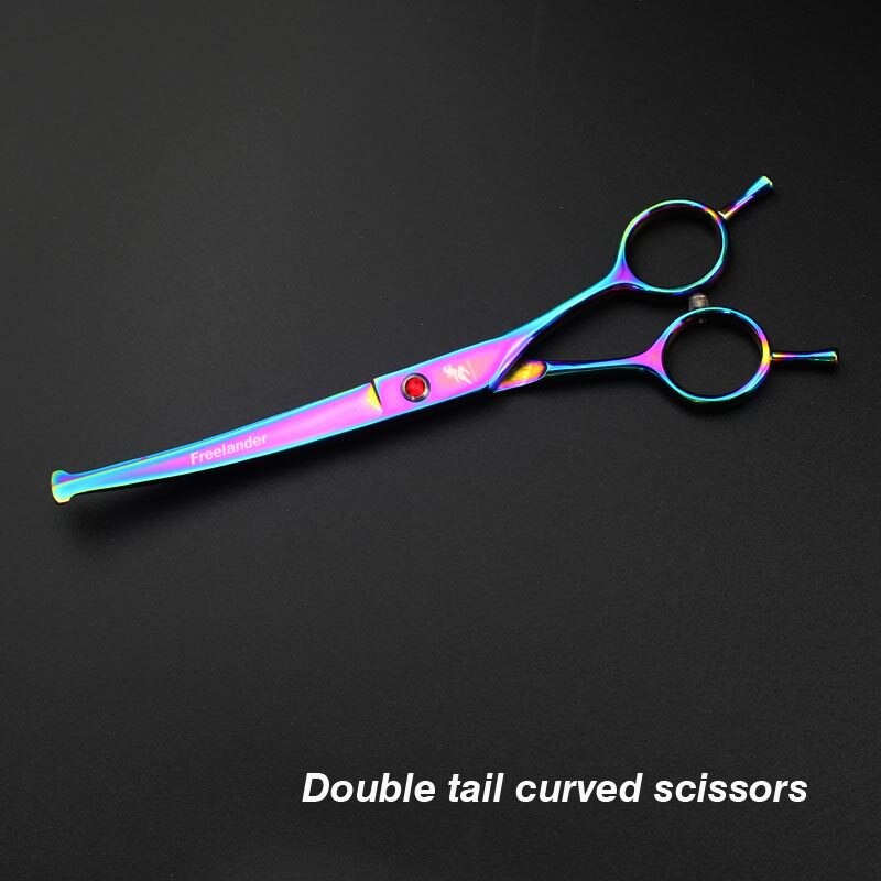 7 Inch Dog Grooming Scissors Safety Round Tip Pet Scissors Dog Shear Hair Cutting Thinning Curved Scissors: Rainbow  YT-701CV