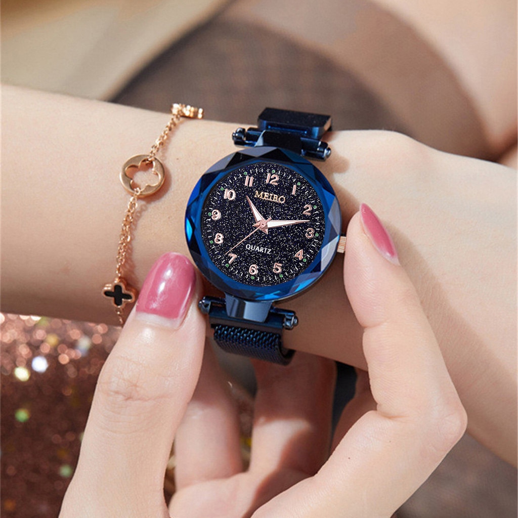 Otoky Watch Quartz Women Watches Starry Sky Watch Ladies Flat Glass Quartz Wristwatch Mesh Magnetic Clock Ladies