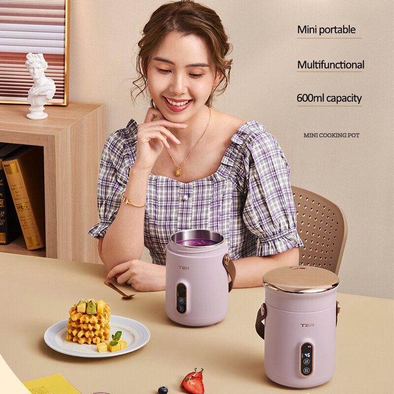 ZK30 Electric Stew Pot Slow Cooker Tea Maker Portable Pot Prridge Soup Maker with Appointment For Home Travel 600ml