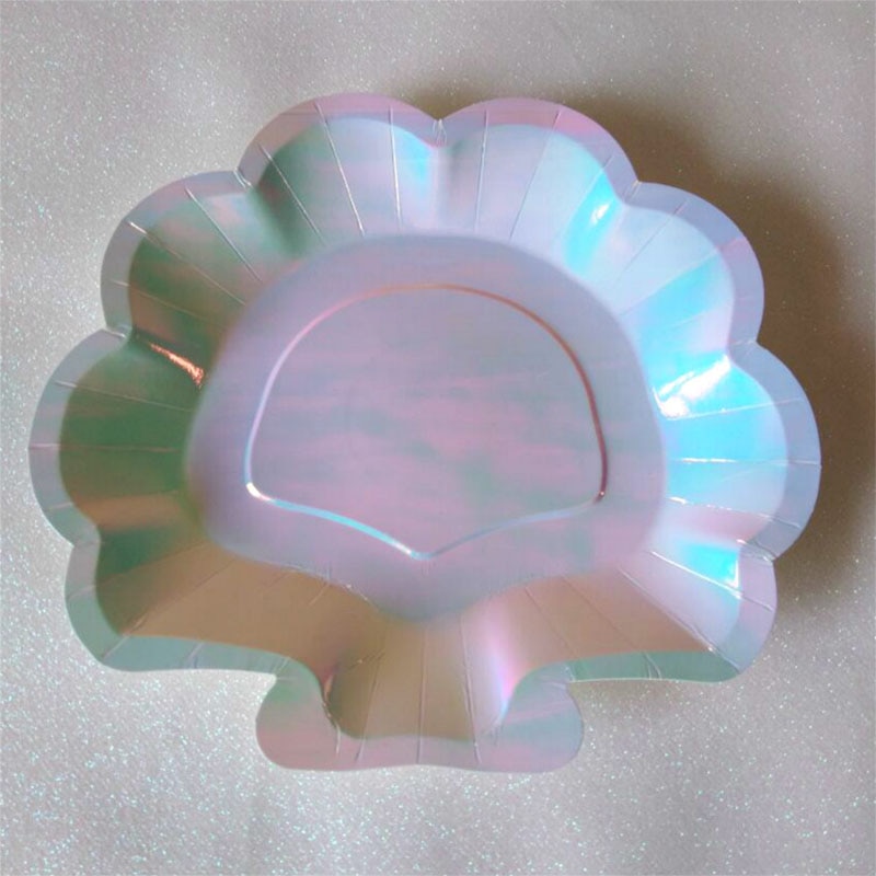6 Stuks Iriserende Sparkle Shell Papier Borden Partij Schotel Servies 9 "Mermaid Thema Festival Voor Baby Shower Wedding Party levert