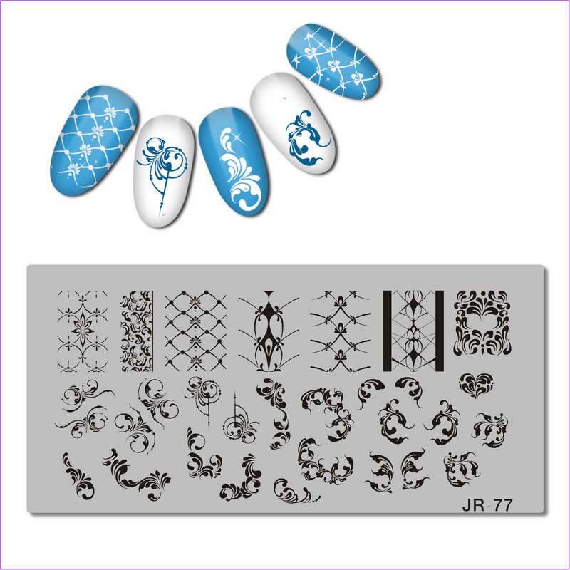 Rvs Nail Stempelen Plaat Sjabloon Swirl Bloem Patroon Danser Vlam Anker Kaarshouder Nail Tool JR071-80: JR077