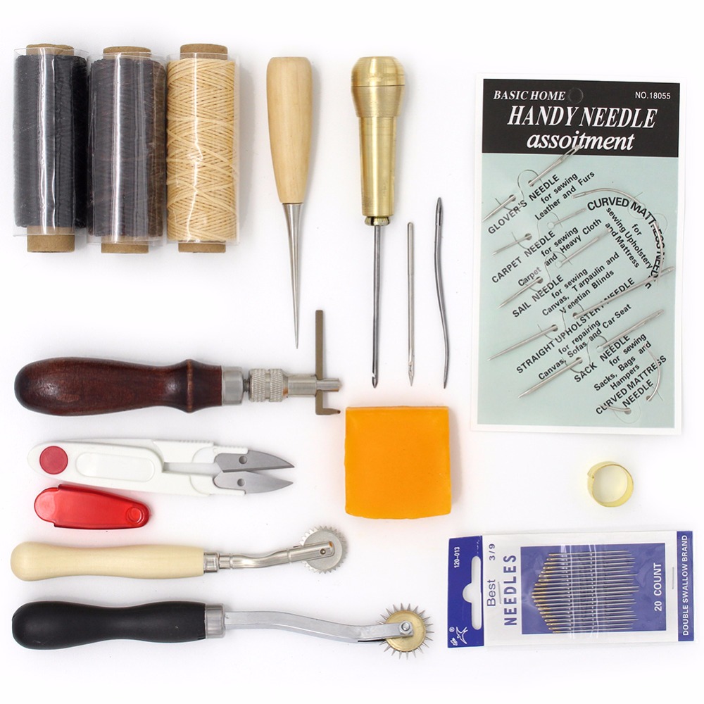 Leder Werkzeug einstellen Carving Stanzen See Schneiden Messer Manuelle Naht Nadel Gas Augen Polieren Peeling Rand Prozess für Leder Gürtel