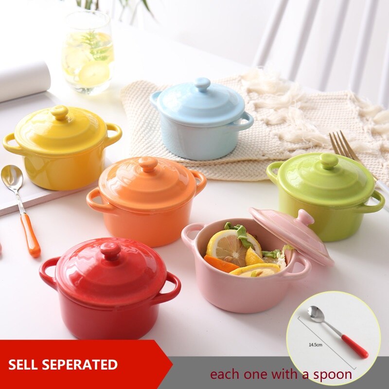 223ML Mini Steamed Egg Bowl for Cake Baking Ceramic with Lid Baking Bowl Children's Special Dessert Soup Bowl Stew Pot