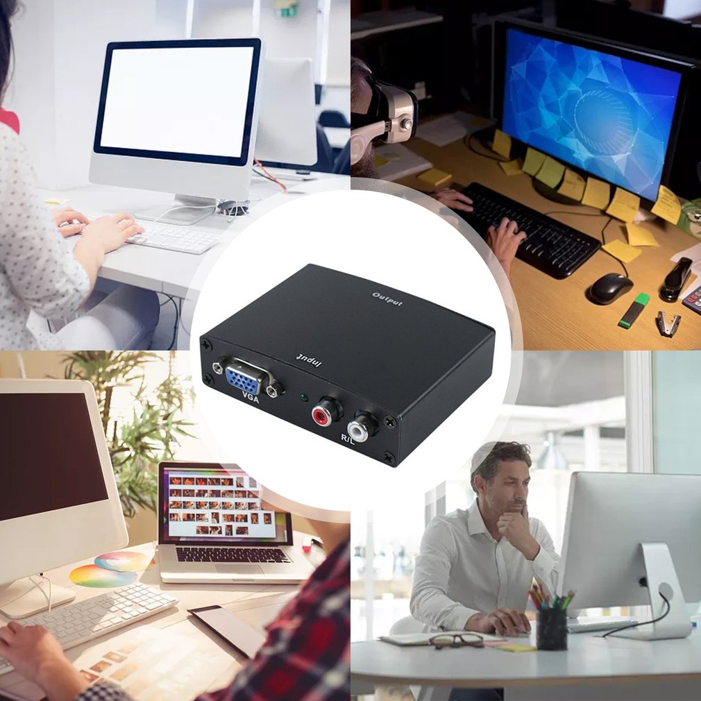 Vga + R/L Naar Hdmi-Compatibel Converter Box Hdtv Video Converter Adapter Met Rca Phono Stereo Audio voor Pc Stereo Audio