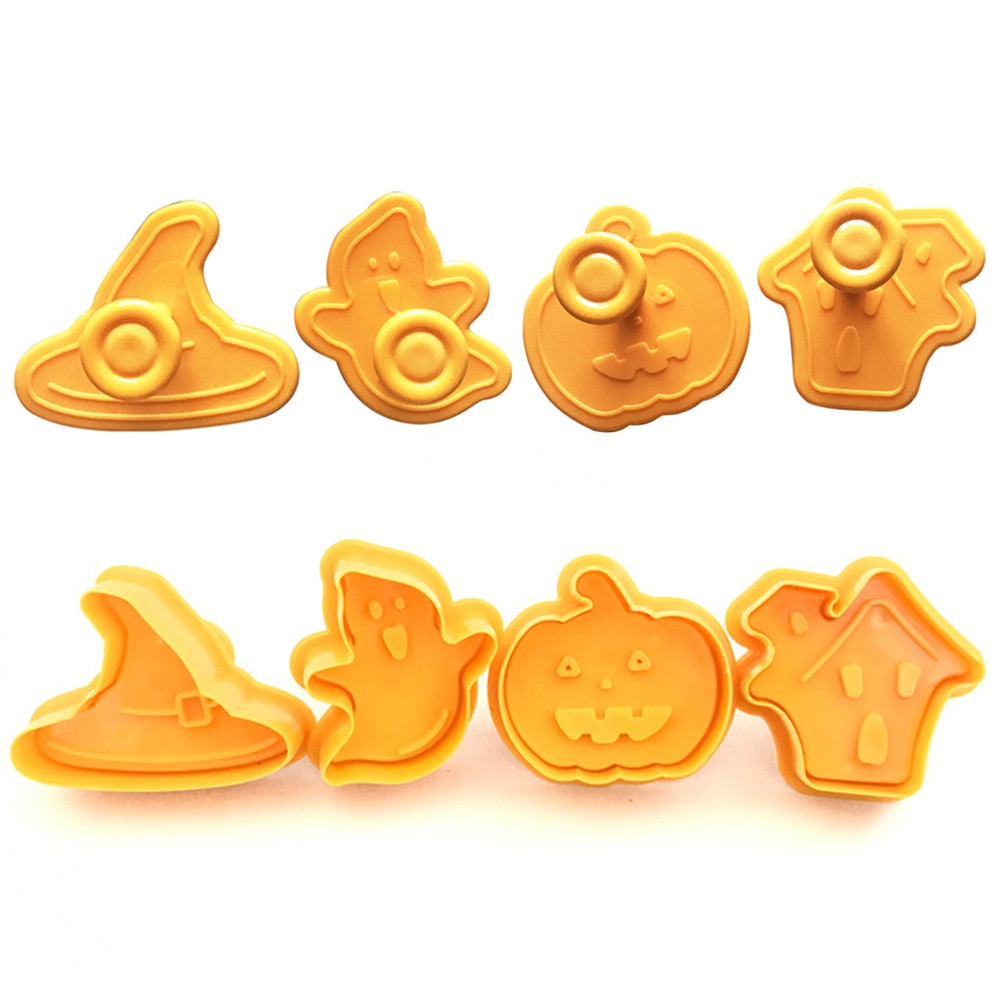 4pcs/set Cookie Stamp Biscuit Mold 3D Cookie Plunger Cutter DIY Baking Mould Halloween Cookie Cutters For Kitchen Tools