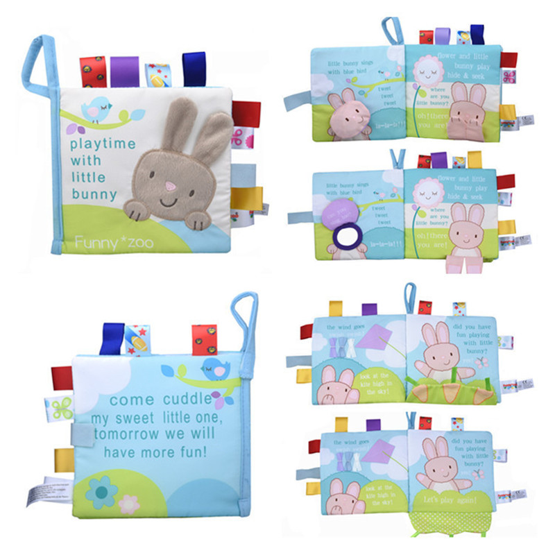 Soft Books Infant Early cognitive Development My Quiet Bookes baby goodnight educational Unfolding Cloth Book Activity Book DS19: bunny