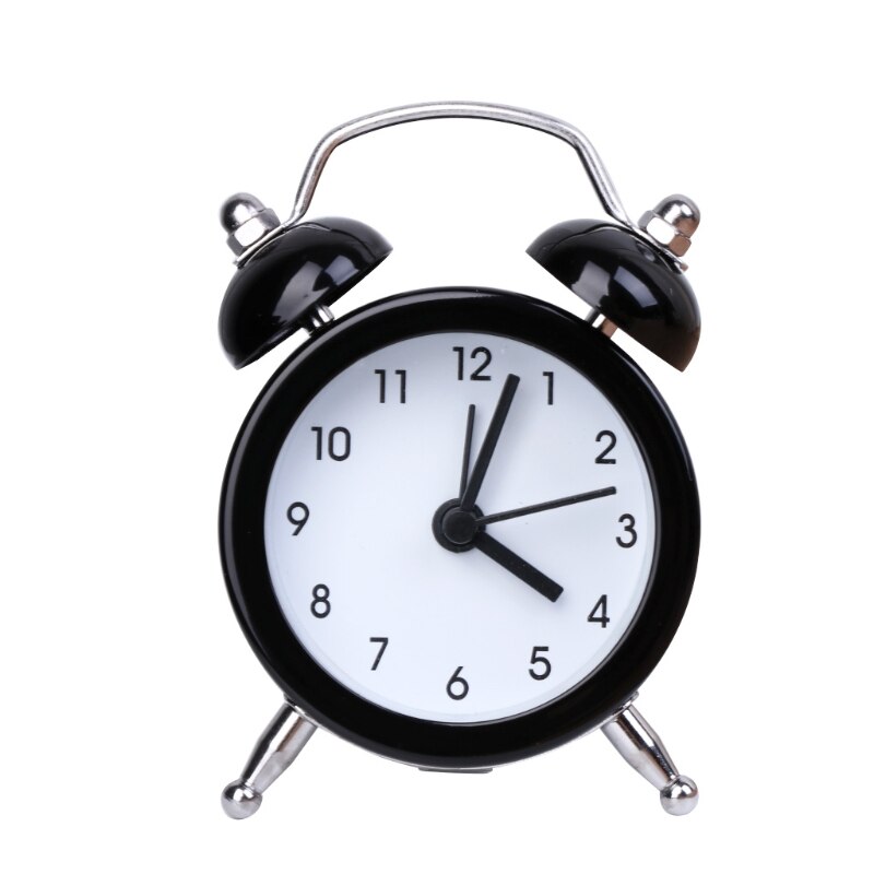 40mm Mini Metal Alarm Clock Portable Home Outdoor Lovely Cartoon Watch Retro Metal Alarm Clock Desktop: Black
