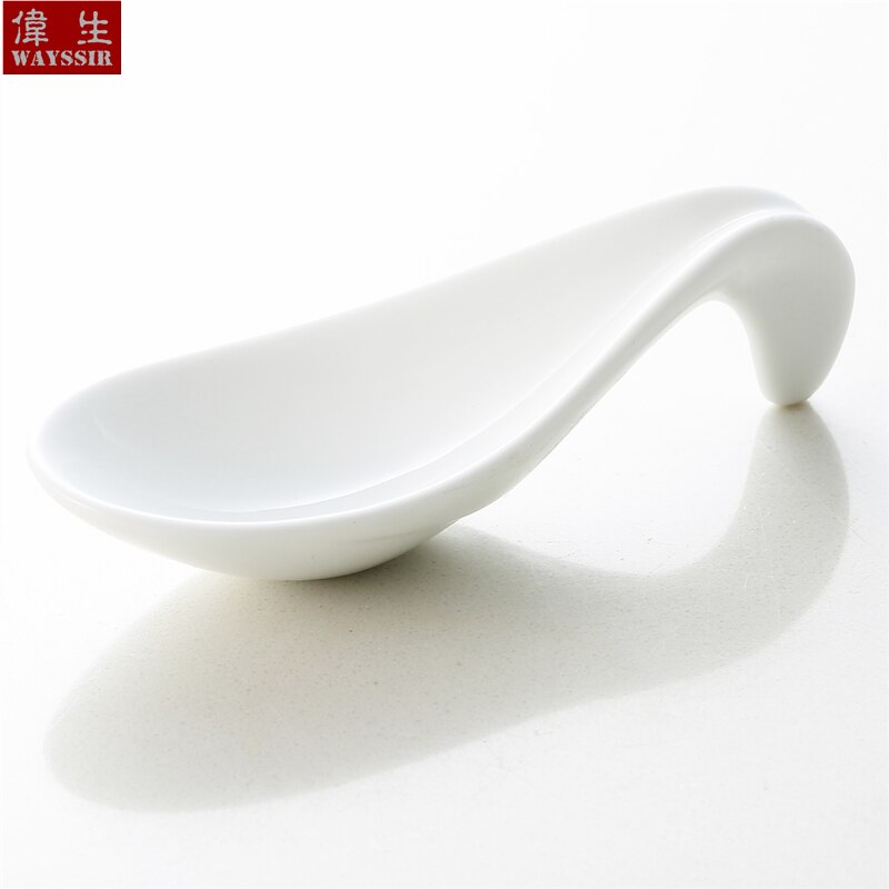 6pcs Set Fish Shaped Spoon Dinner Snack Sauce White Porcelain Dish Hotel Breakfast Buffet Ceramic Wasabi Tableware Oil Dispenser