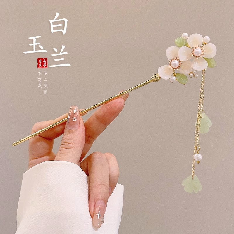 Pinza para el pelo para mujer, estilo chino, borla Retro, perla, diamantes de imitación, horquilla para boda, accesorios para el cabello, horquillas de Metal, joyería: Verde claro