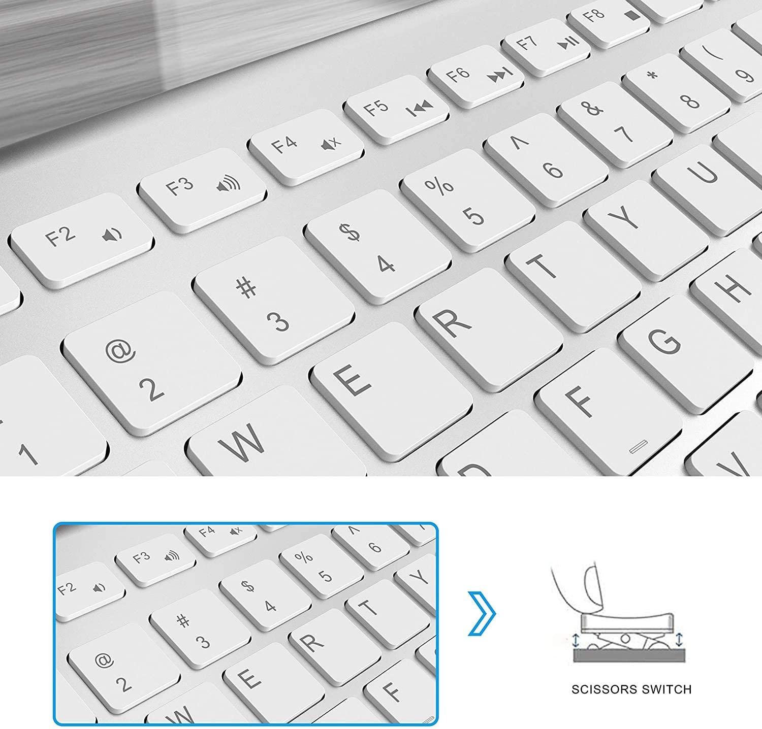 Wireless Keyboard and Mouse Combo, Full-size keyboard,，Slient Click Mouse for PC, Laptop, Desktop, Windows, Mac OS(Silver White)