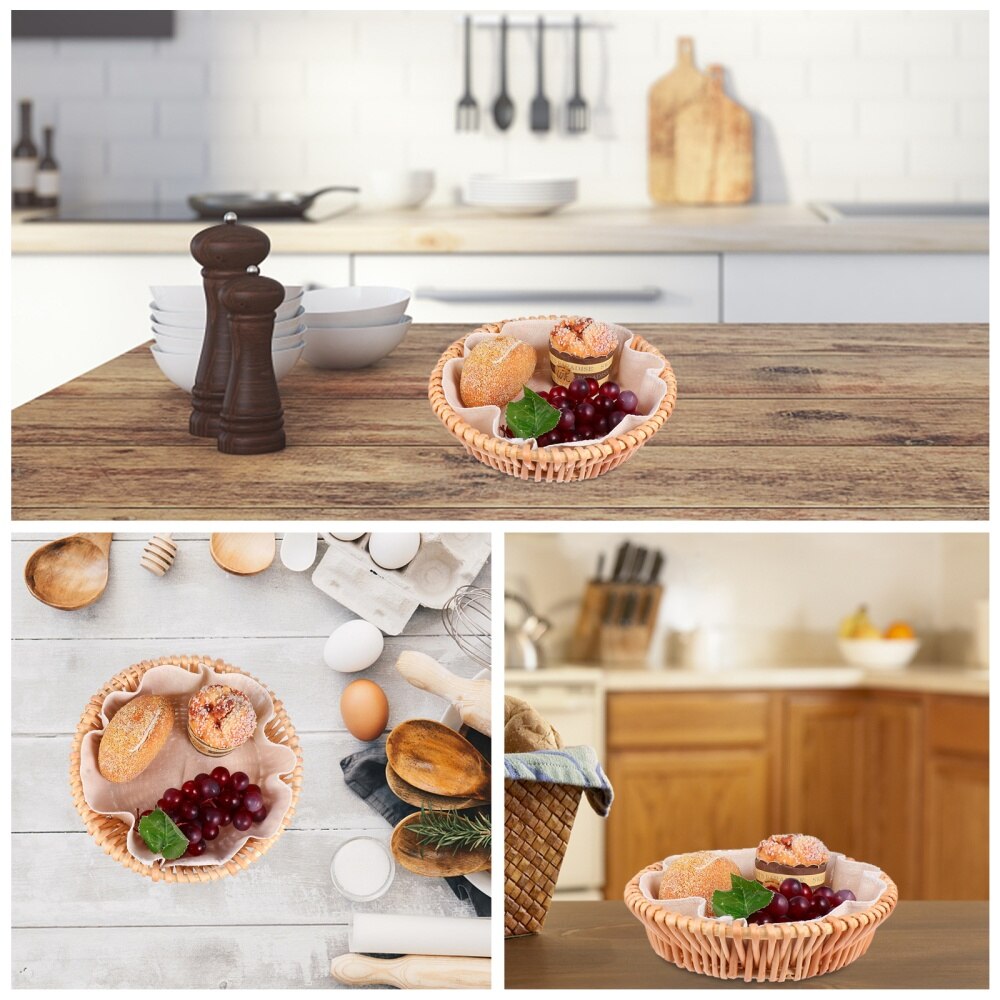 Natural Weaving Basket Wicker Basket Round Basket Hollow Out Bread Box Basket