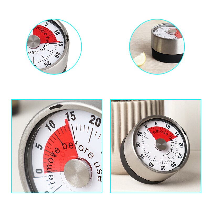 Stainless Steel Kitchen Timer with Magnetic Base 60 Minutes Round Dial Countdown Cooking Timer Alarm Mechanical Time Reminder