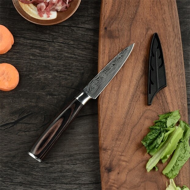 Super 8"inch Utility Chef Knives Imitation Damascus Steel Vein Santoku Kitchen Knives Carving Cleaver Slicing Knife: F.3.5 inch Fruit