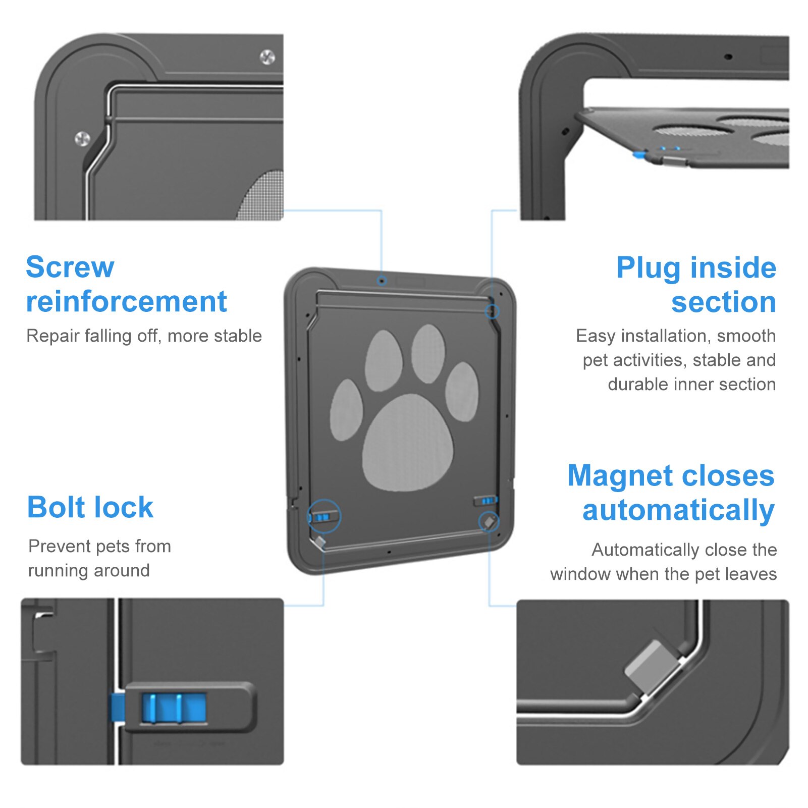Lockable Plastic Pet Dog Cat Kitty Door for Screen Window Security Flap Gates Pet Tunnel Dog Fence Free Access Door for Home