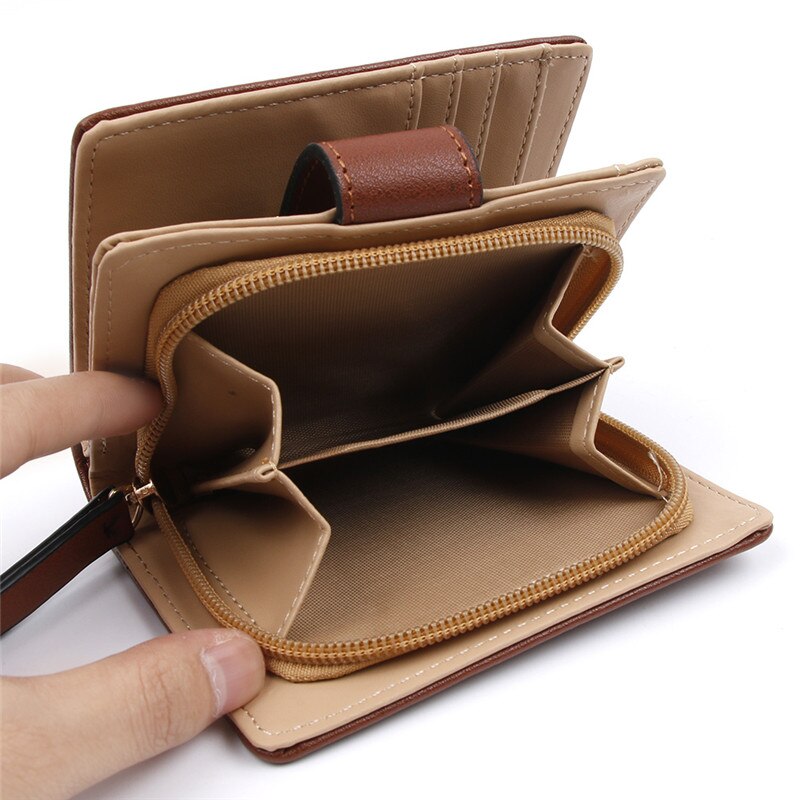 cuir PU femmes portefeuille fermeture éclair moraillon creux dame court sac à main feuille rétro portefeuille Photo porte-carte sac