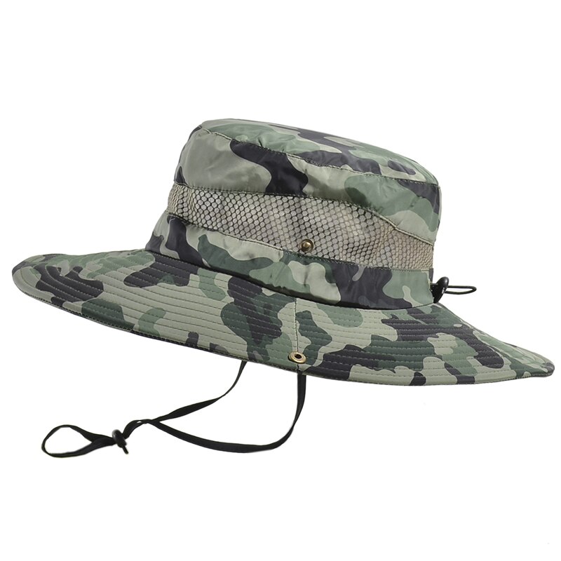 Summer Handsome Outdoor Climbing Fishing Tourism Dual Purpose Men Large Brim Sun Fisherman Hat Bucket Hat Sun Protection Cap: 9018-khaki