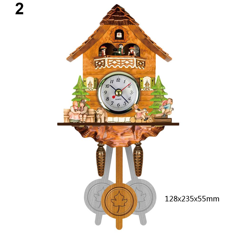 1 Pcs Antieke Houten Koekoek Wandklok Vogel Tijd Bell Swing Alarm Horloge Artistieke Home Decor Vc: style 2