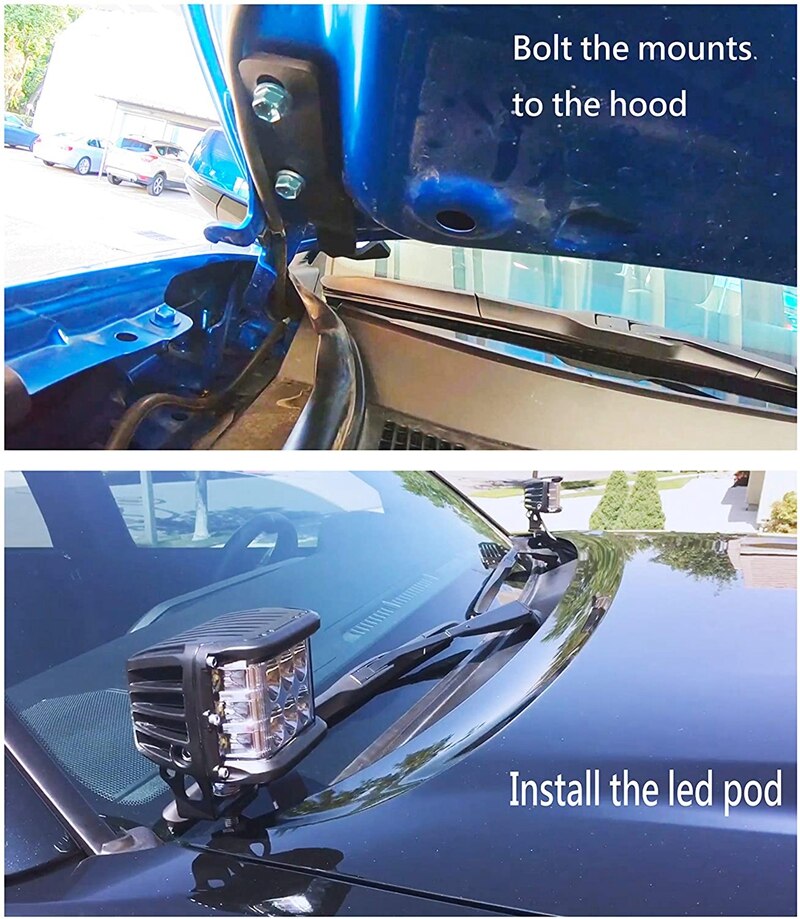 Power Engine Hood Hinge Ditch LED Mount Brackets for Auxiliary Offroad Pod Work Light Compatible with 2005 Toyota Tacoma