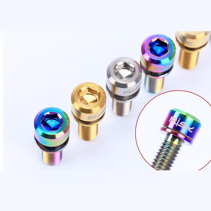 RISK 4pcs M6x18mm M6x20mm Titanium Alloy Mountain Bike Disc Brake Fixing Bolts Screws With Washer for MTB Bicycle