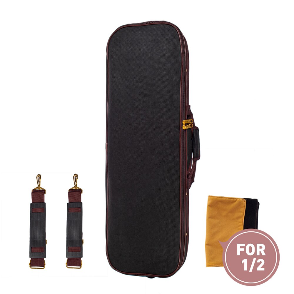 1/2 Full Size Violin Case Carrying Bag Oblong Shape Hard Case with Plush Lining Hygrometer Shoudler Straps