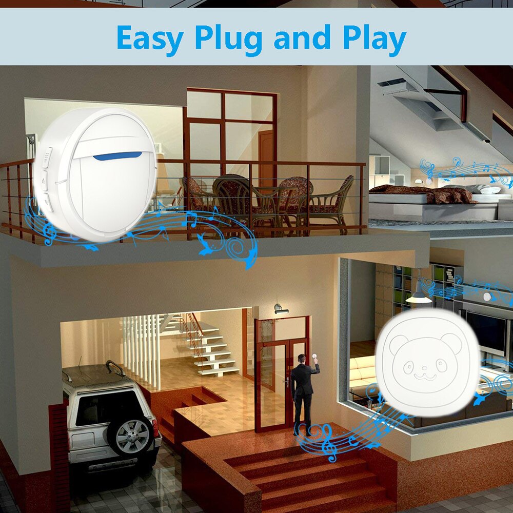 Pet Dog Training Wireless Door Bell Dog Doorbell 1 Receiver & 2 Transmitters Smart Door Bell