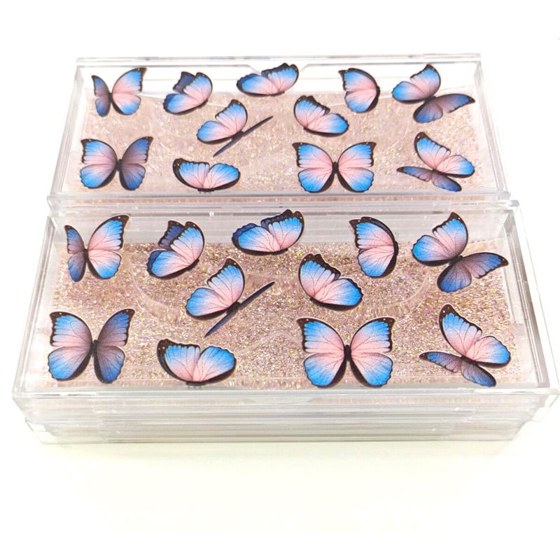 10 stk butterfly print øyenvippe emballasje boks tomme bokser øyenvippe pakke boks 8-20mm vipper rektangel boks