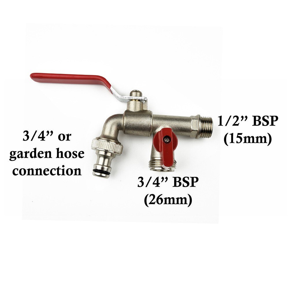 1x Brass Tap Valve Faucet Double Outlet Garden Outdoor Tap Valve Faucet 1/2inch BSP For Hozelock Tool Part