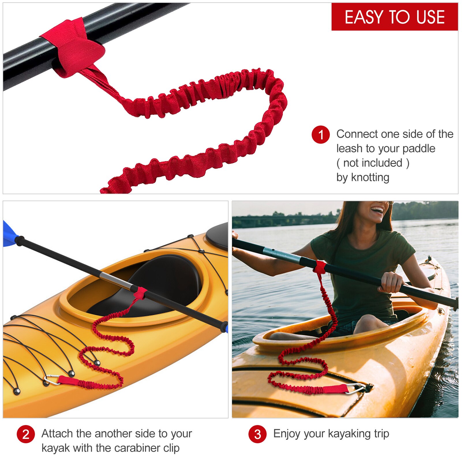 Trela de pá stretchable com d-forma mosquetão varos de pesca trela para caiaque canoa barco