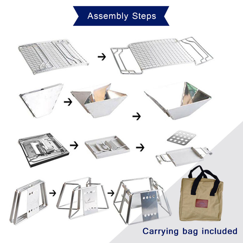 Portable Stainless Steel BBQ Grill Non-stick Surface Folding Barbecue Grill Outdoor Camping Picnic Tool