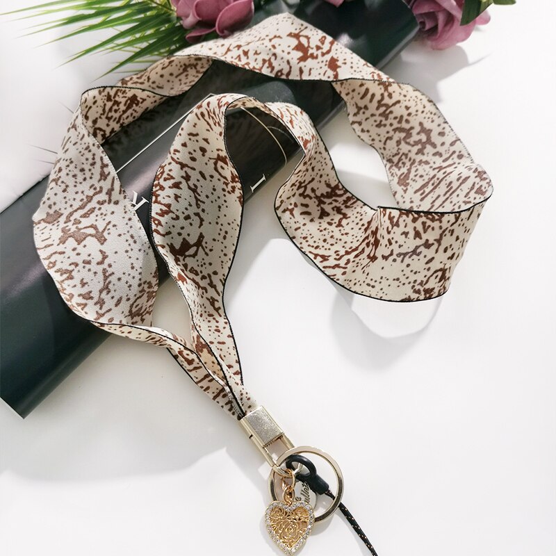 Water Ink Printed Silk Phone Lanyard Strap For iphone redmi samsung Camera Mobile Phone ID Card Long Hanging Rope String: beige