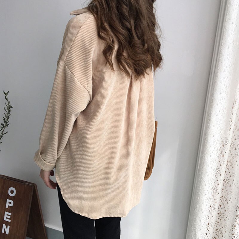 Camisa de mujer de trabajo de talla grande boyfriend button blusa Mujer Camisas casual de manga larga ropa de coreana camisas de pana