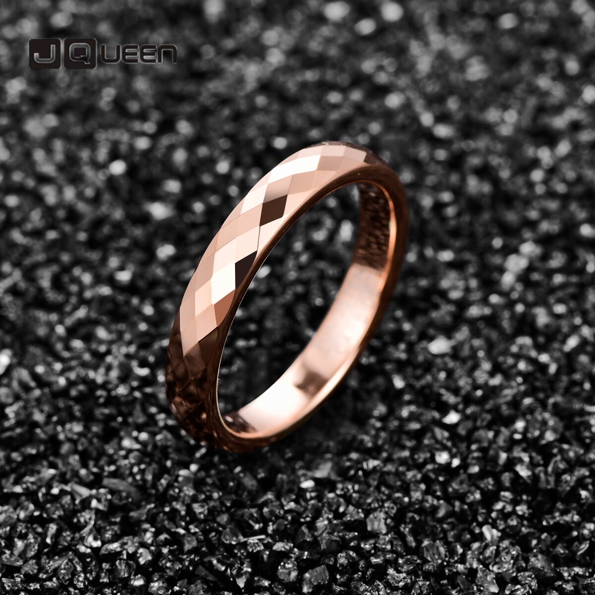Bague JQUEEN en Carbure de Tungstène - Largeur 4mm Finition Martelée Rose Gold Alliance Femme Confort