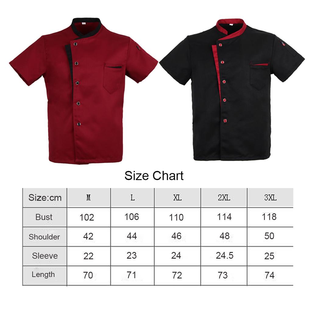 Chef Jacket Coat Short Sleeves Shirt Food Service Kitchen Uniform for Men Women - Black XL, as described