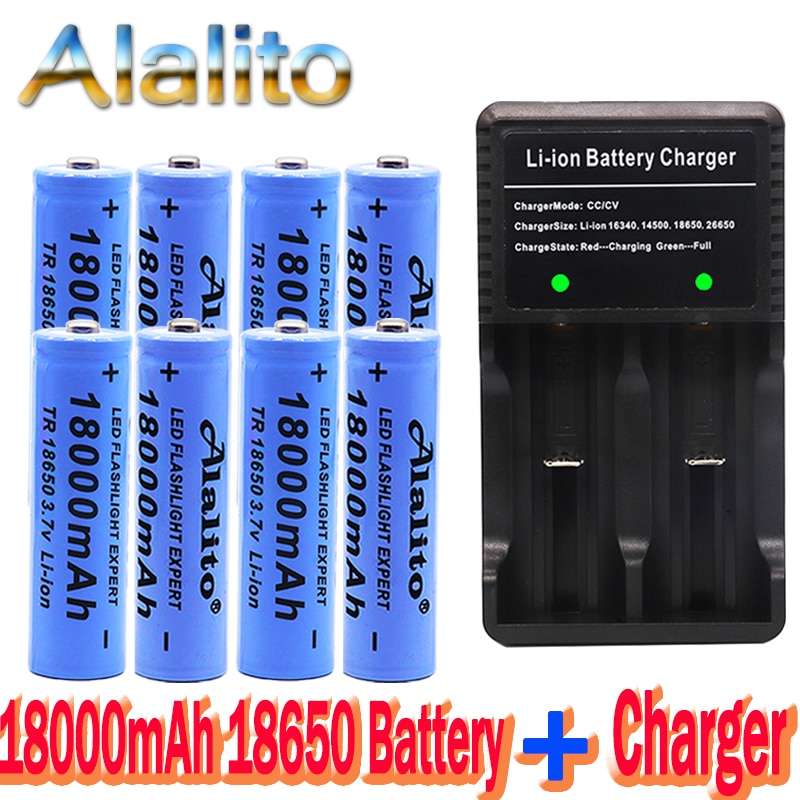 100% Original 3.7v 18000mah 18650 Lithium Rechargeable Battery For battery pack power tool Flashlight batteries+charger