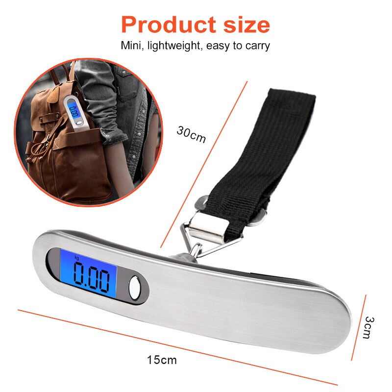 Mano 50Kg/50g Balanza de equipaje electrónica Digital LCD portátil de viaje maleta bolsa báscula colgante Balanza de peso